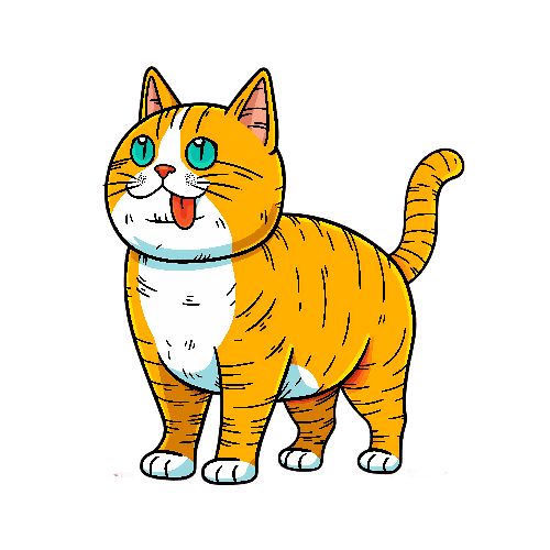 Joyful Cartoon Cat on a Transparent Background POD Design