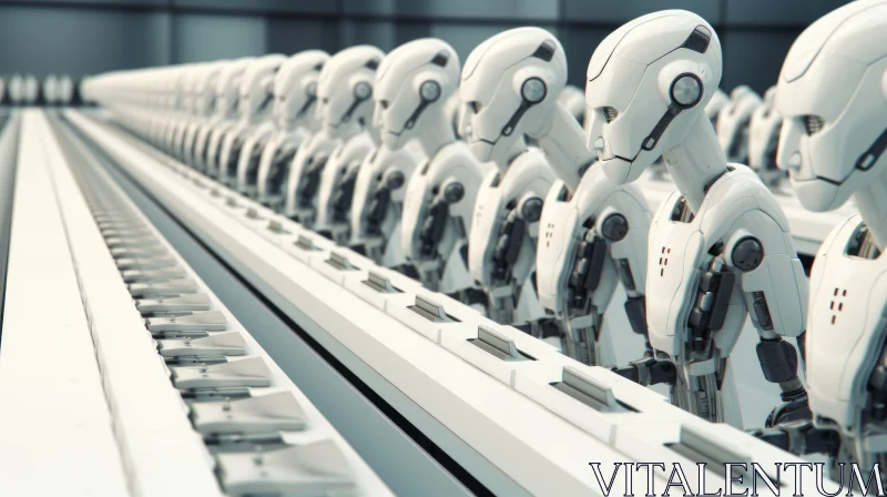 White Robots in a Factory: Realistic Hyper-Detailed Rendering AI Image