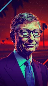 Vivid Pop Art Representation of Bill Gates