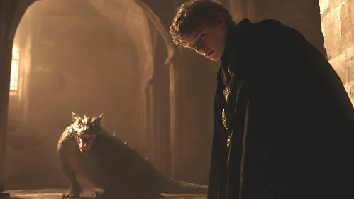Young boy with his dragon companion
