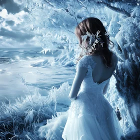 Icy Gaze: Winter Woman by the Sea