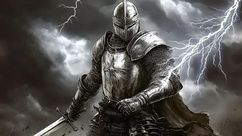 Armored Knight in Stormy Weather