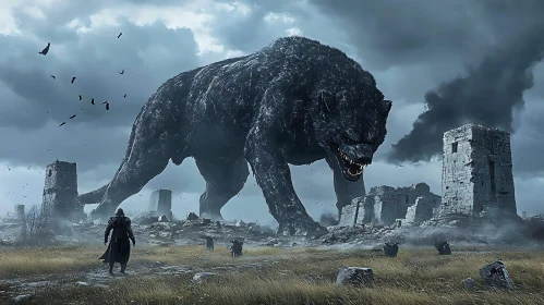 Giant Wolf Creature in Fantasy World