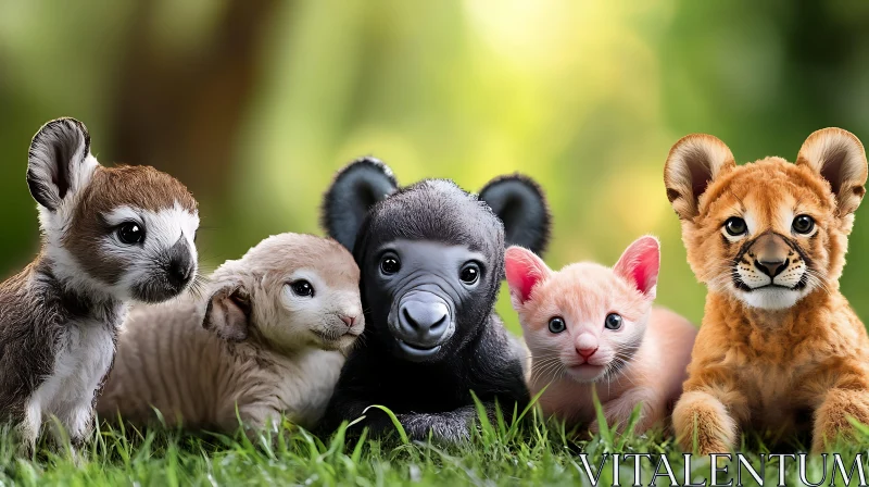 Cute Baby Animals in a Natural Setting AI Image