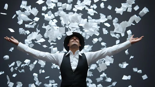 Man in Suit with Confetti Shower