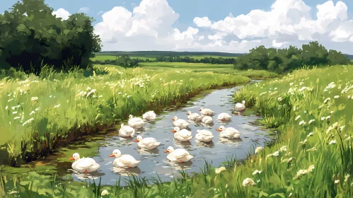 Tranquil Stream with Ducks