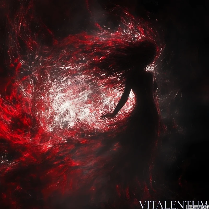 Abstract Art: Mystical Silhouette in Red and White AI Image