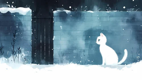 Contemplative Cat in Snow