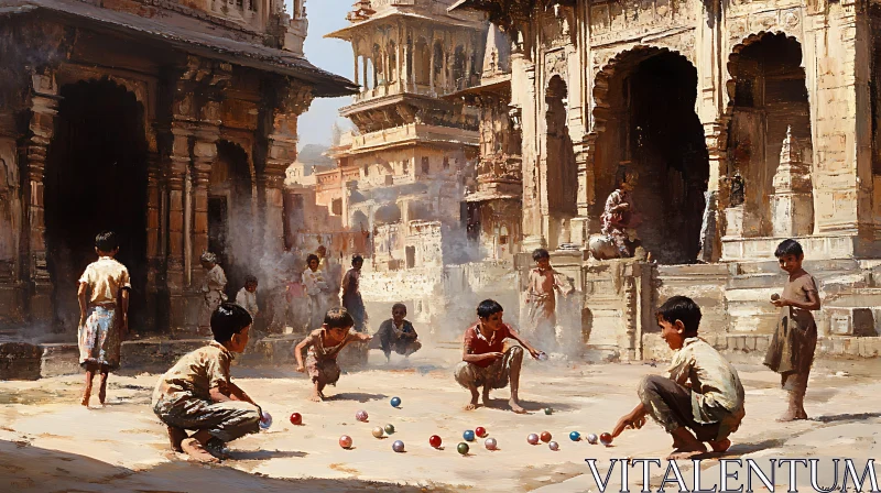 Kids Game in an Old Town AI Image