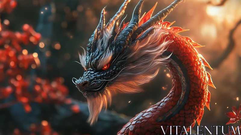 Red Dragon in Enchanted Forest AI Image