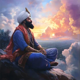 Man in Meditation at Sunset