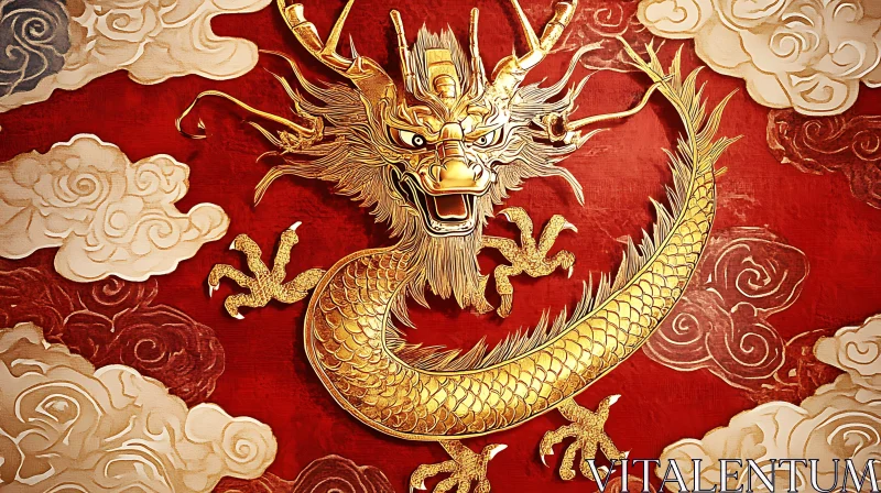 Chinese Dragon on Red Background AI Image