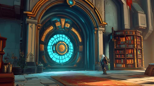 Luminous Portal in Ancient Library