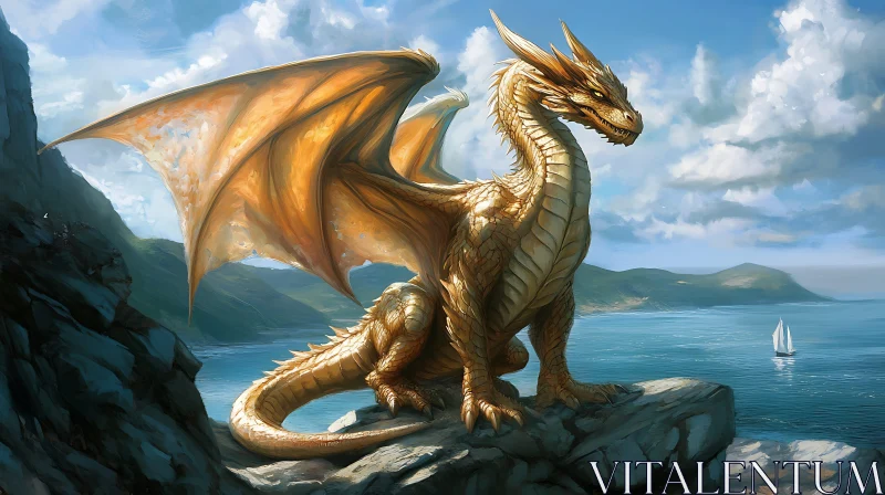 Majestic Dragon Overlooking the Sea AI Image