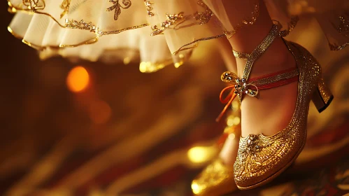 Luxury Fashion: Golden Shoes Detail