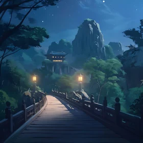 Mountain Temple at Night