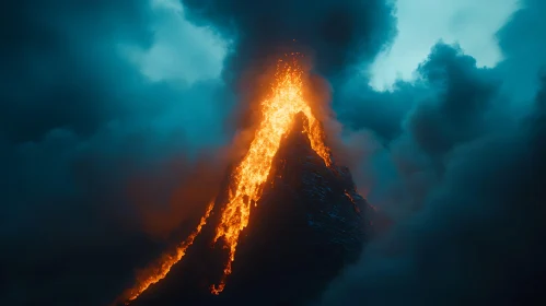 Dramatic Volcano Eruption with Molten Lava