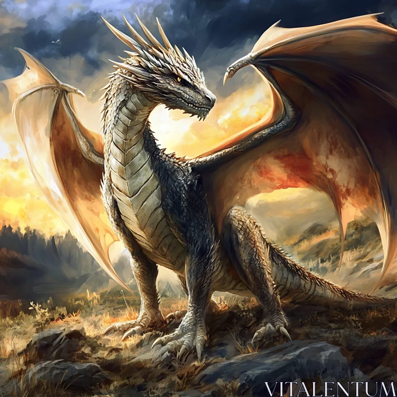 AI ART Fantasy Dragon with Wings Spread Wide