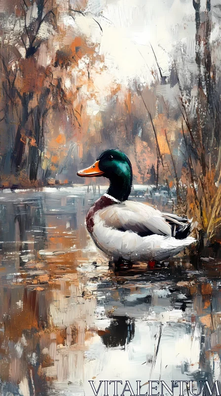 Tranquil Pond with Duck AI Image