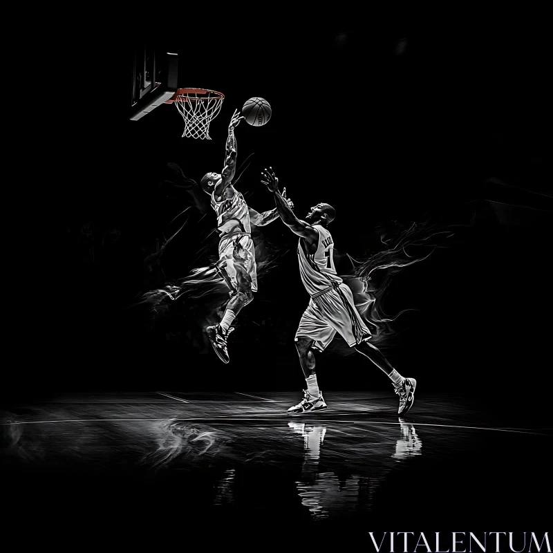 Monochrome Basketball Action AI Image