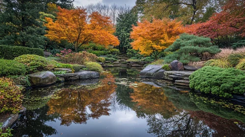 Peaceful Pond in an Autumn Garden