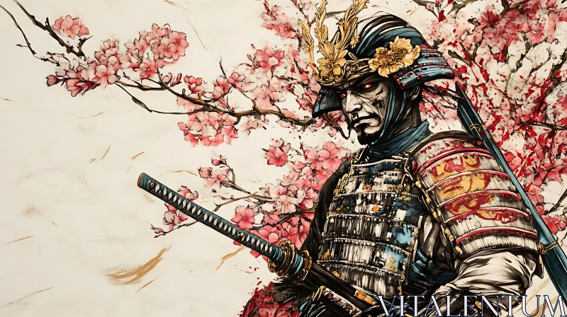 Warrior with Sword and Flowers AI Image