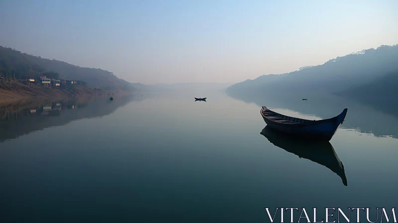 AI ART Peaceful Boat on Misty River