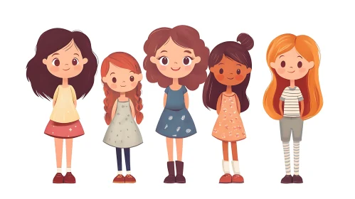 Stylized Girls Illustration with Diverse Outfits