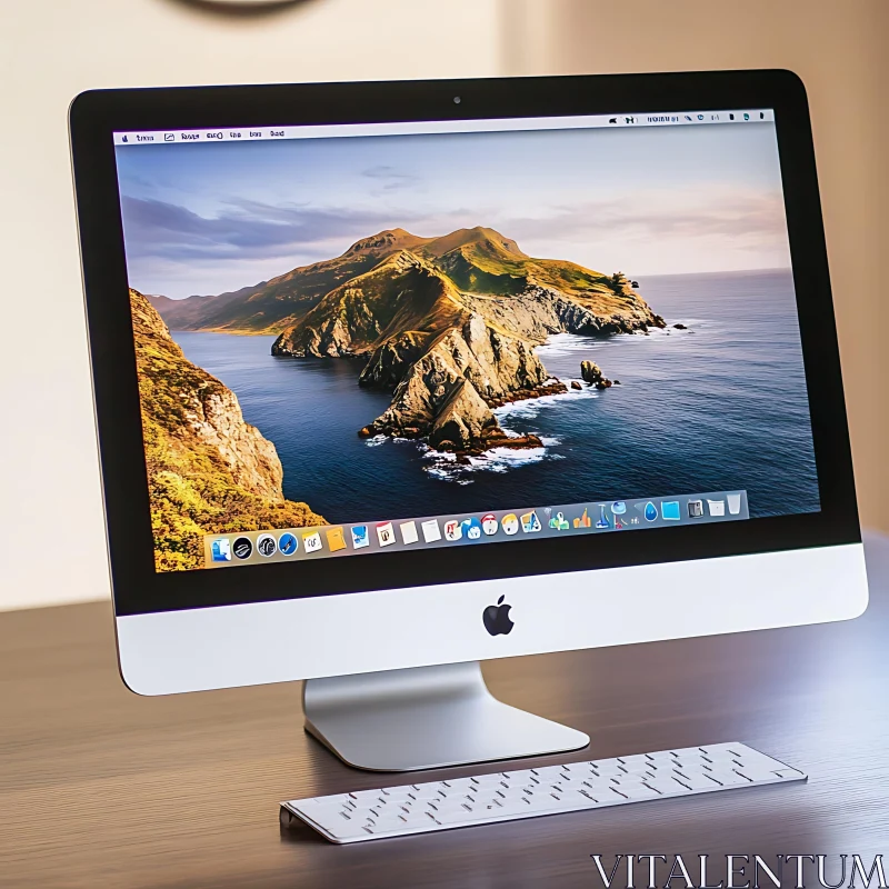 Sleek Desktop Computer on Wooden Desk AI Image