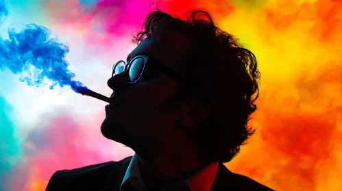 Silhouette of Man with Colorful Smoke