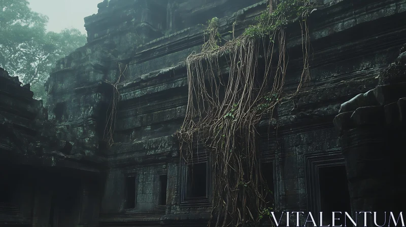 AI ART Weathered Temple Walls with Cascading Vines