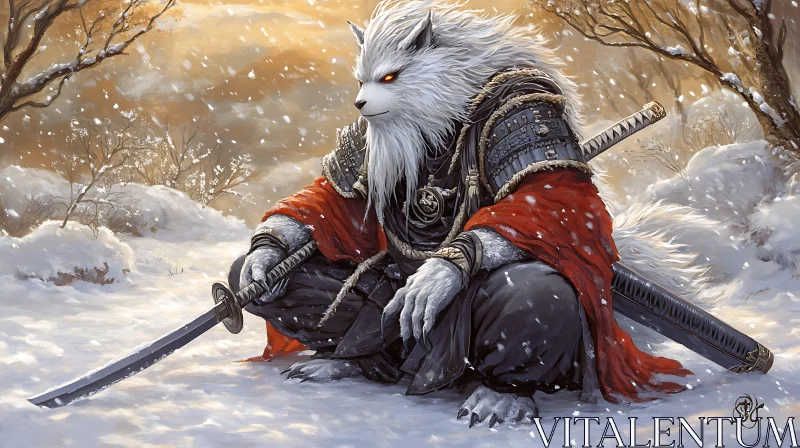 AI ART Armored Wolf with Katanas in Winter