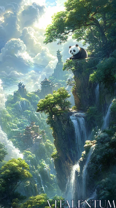 Panda and Ancient Temples AI Image