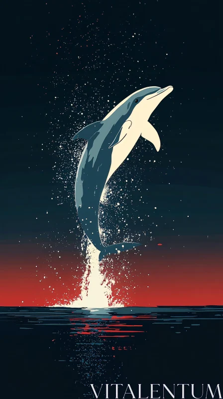 Dolphin Jumping in Artistic Sunset AI Image