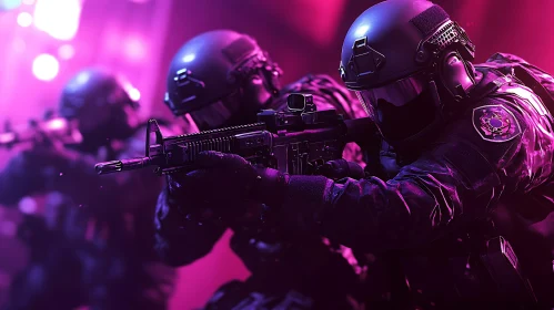 Tactical Squad Under Neon Lights