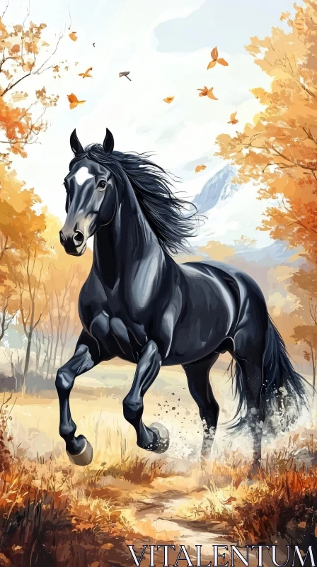 Majestic Horse in Autumn AI Image