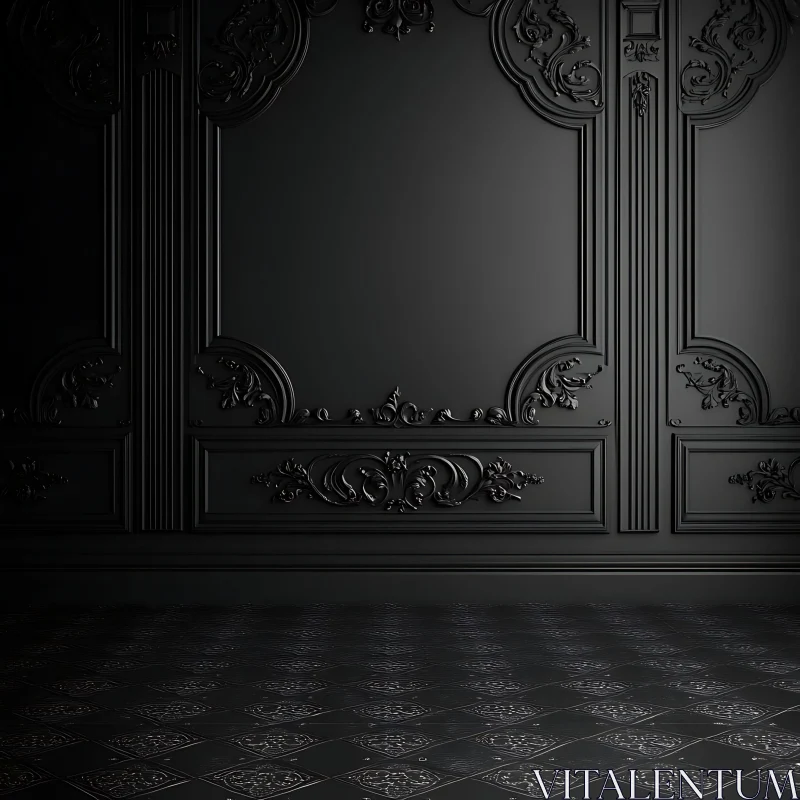 Elegant Black Interior Decor with Intricate Moldings AI Image