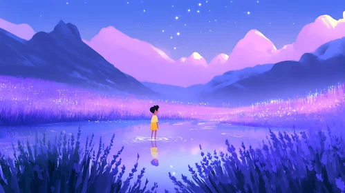 Dreamy Landscape with Figure in Water