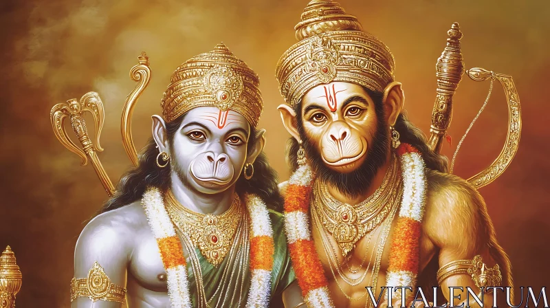 AI ART Hanuman Brothers: A Golden Divine Depiction