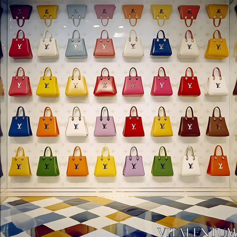 Grid of Colorful Luxury Bags AI Image