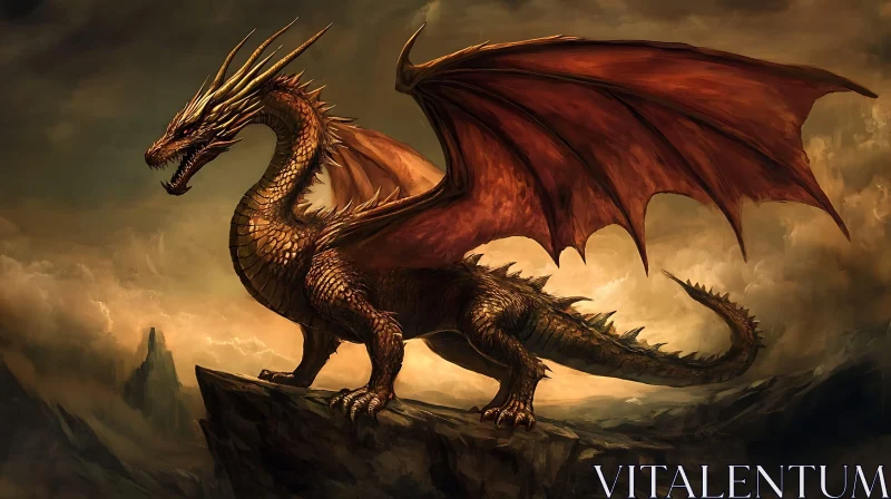 AI ART Fantasy Dragon on Rocky Outcrop