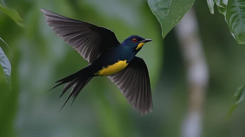 Flying Bird with Yellow Plumage