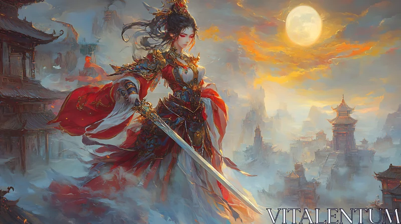 AI ART Fantasy Warrior with Sword in Dreamy Landscape