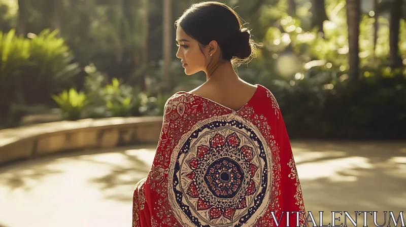 Woman in Dress with Circular Patterns AI Image