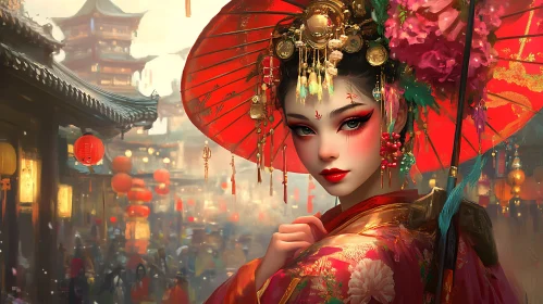 Portrait of a Woman with Red Umbrella