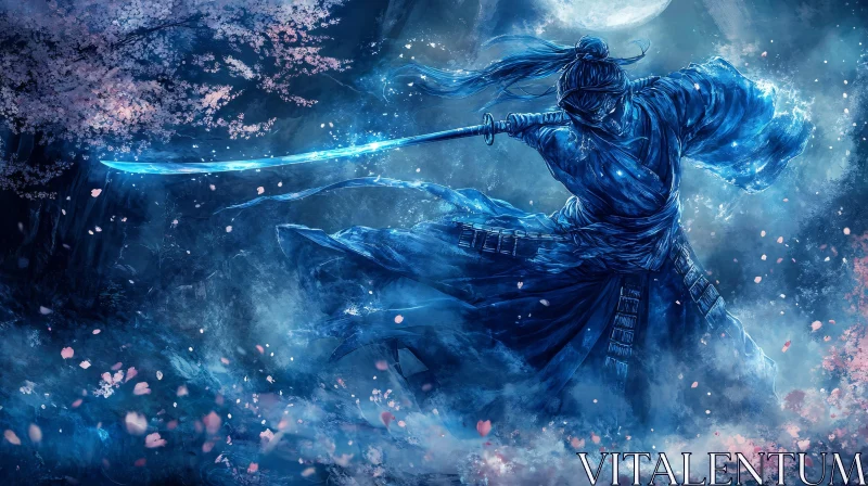 AI ART Moonlit Samurai with Sword