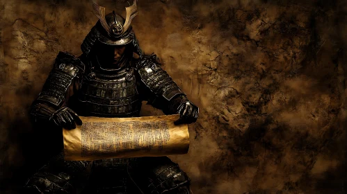 Armored Samurai Holding Text Scroll