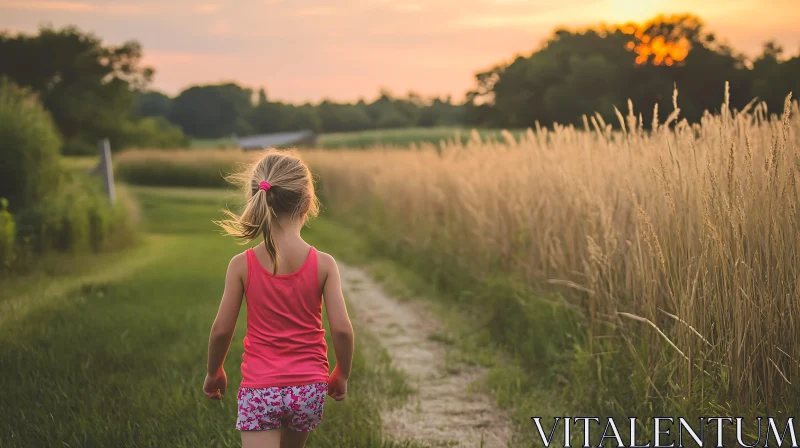 Childhood Innocence: A Sunset Stroll AI Image