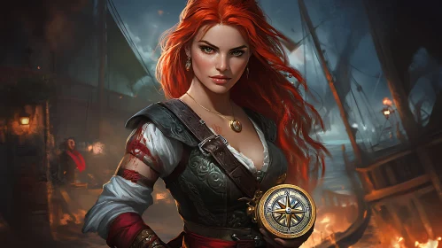 Red-Haired Pirate with Compass