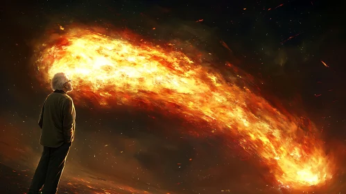 Man Witnessing a Firey Night Sky